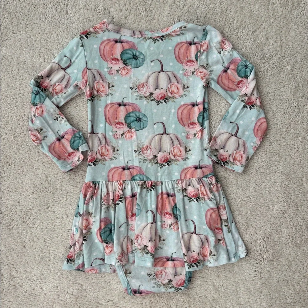 Posh Peanut “Jackie” Pumpkin & Floral Long Sleeve Twirl Bodysuit Dress - Picture 9 of 9
